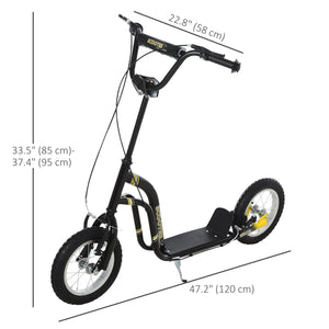 Trottinette à roues gonflable à double frein, roue avant de 30 cm, noire
