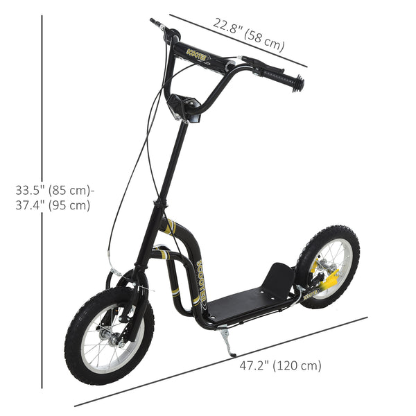 Trottinette à roues gonflable à double frein, roue avant de 30 cm, noire