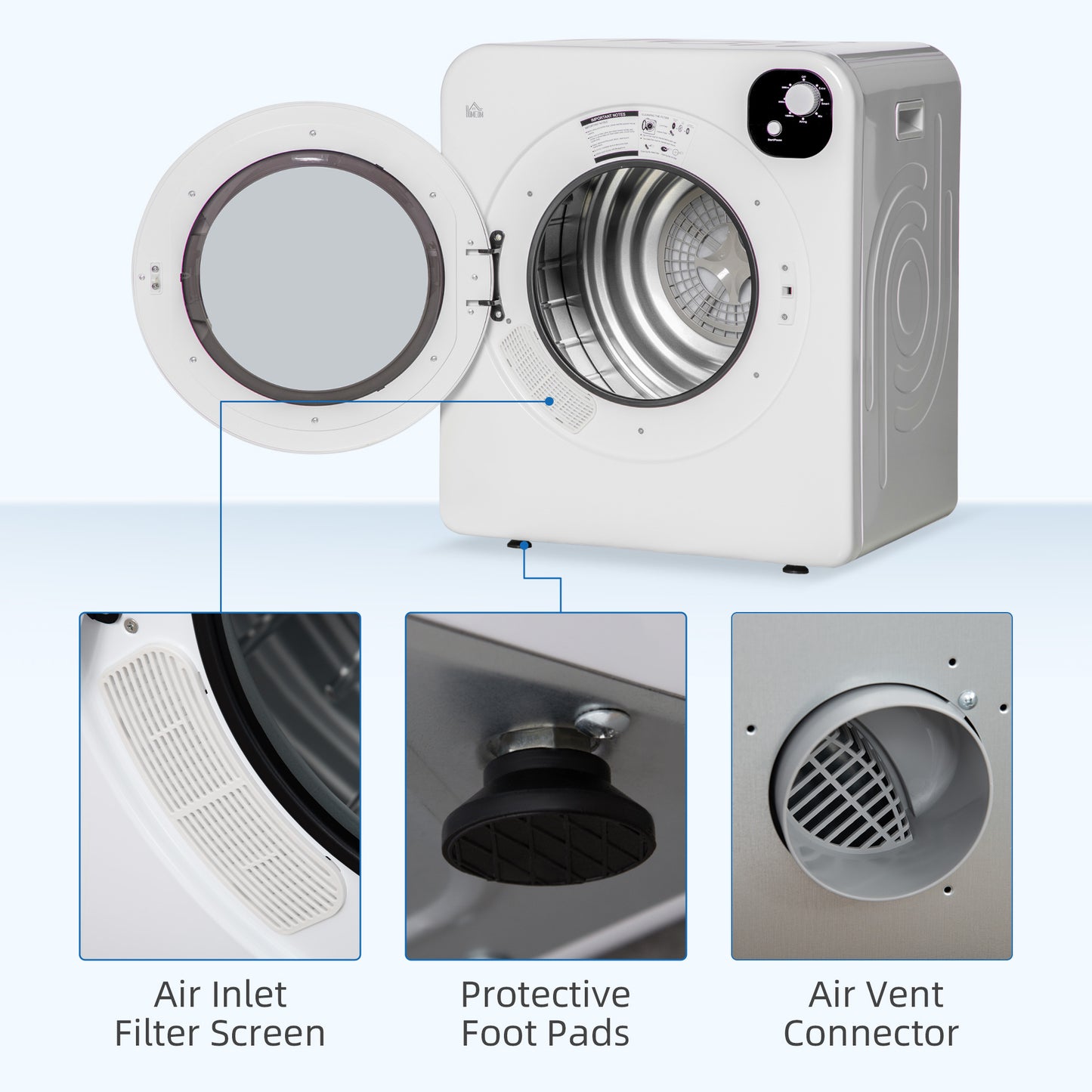 Compact Clothes Dryer, 1300W, 3.22 cu. ft., Electric, Portable, with 7 Drying Modes, for Apartment or Dorm, White