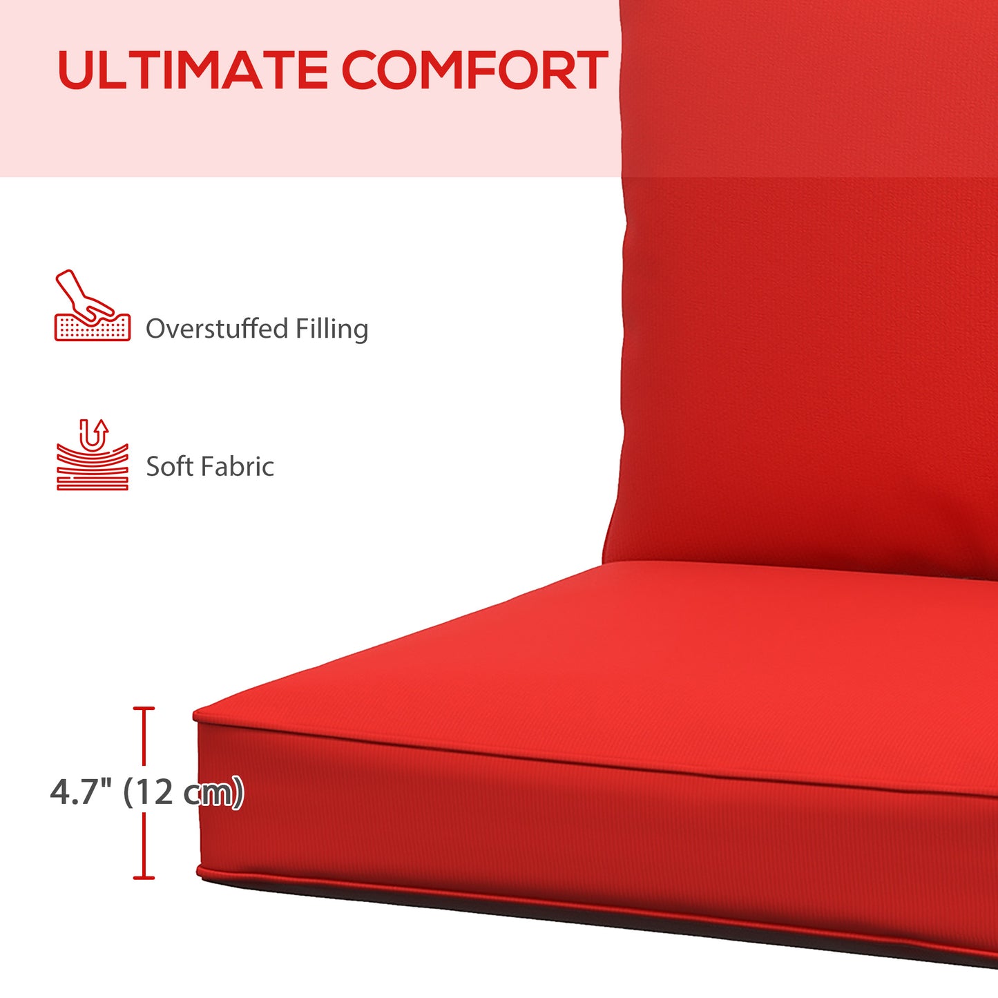 Coussins épais et profonds pour siège d'extérieur avec coussin de dossier, rouge