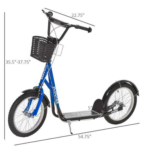 Trottinette avec guidon réglable, 2 freins, panier porte-gobelet, bleu
