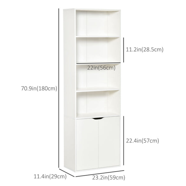 4-Tier Open Bookcase with Doors, White