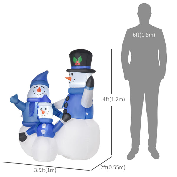 Trio de bonhomme de neige gonflable de 1,2 m de haut