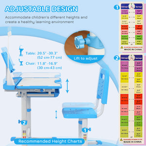 Table d'étude pour enfants avec plateau inclinable, bleu