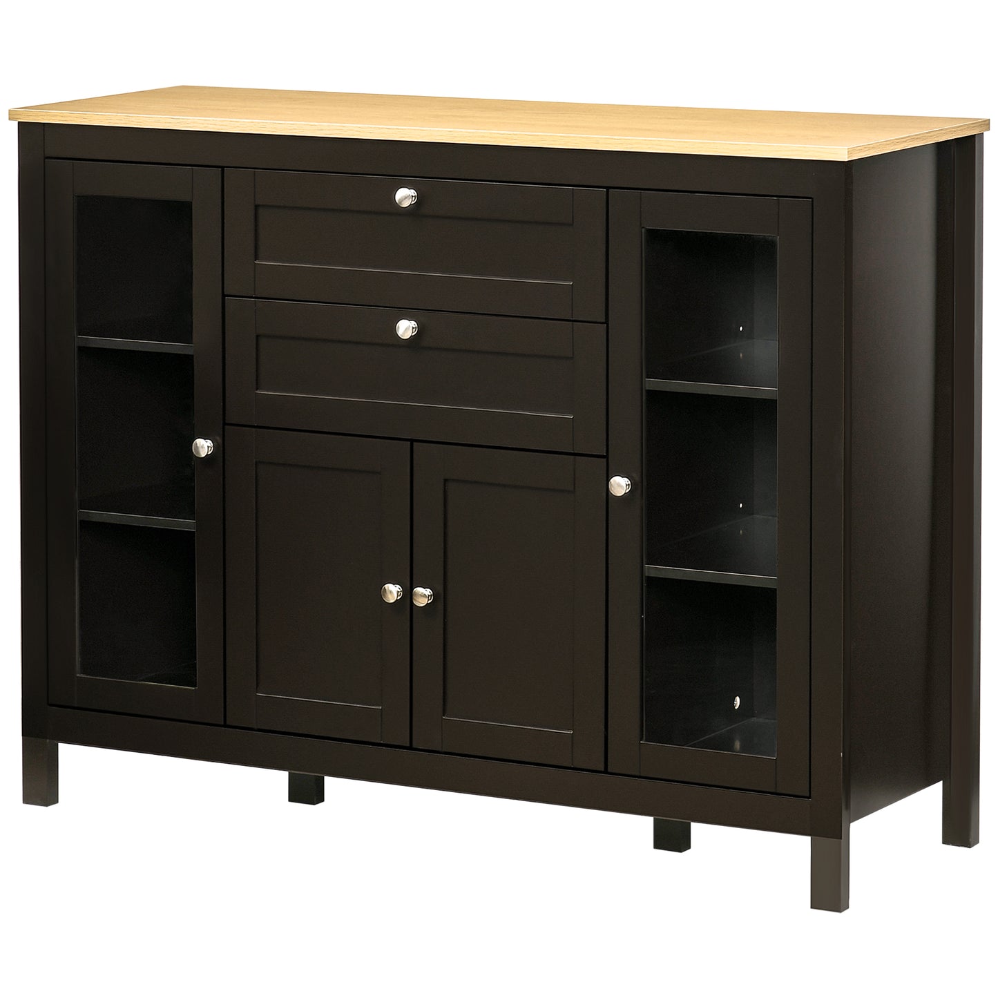 HOMCOM sideboard with 2 drawers, 3 storage spaces, glass doors and adjustable shelves, dark brown