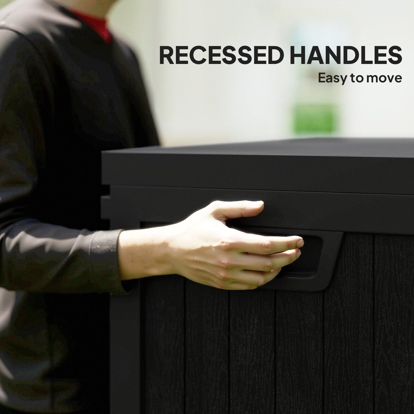 Outsunny 70 Gallon Patio Box, Resin Outdoor Storage Box with Handles, Waterproof Garden Tool Storage Container, Black