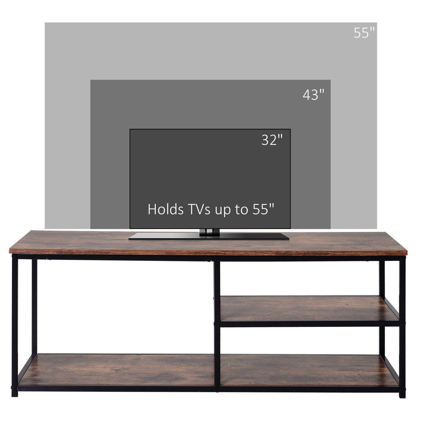 HOMCOM Industrial TV Stand for TVs up to 55 inches, TV Cabinet with Storage Shelves, Metal Frame, Media Console for Living Room, Rustic Brown