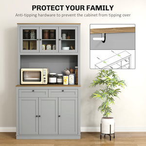Garde-manger avec espace micro-ondes et portes vitrées, gris