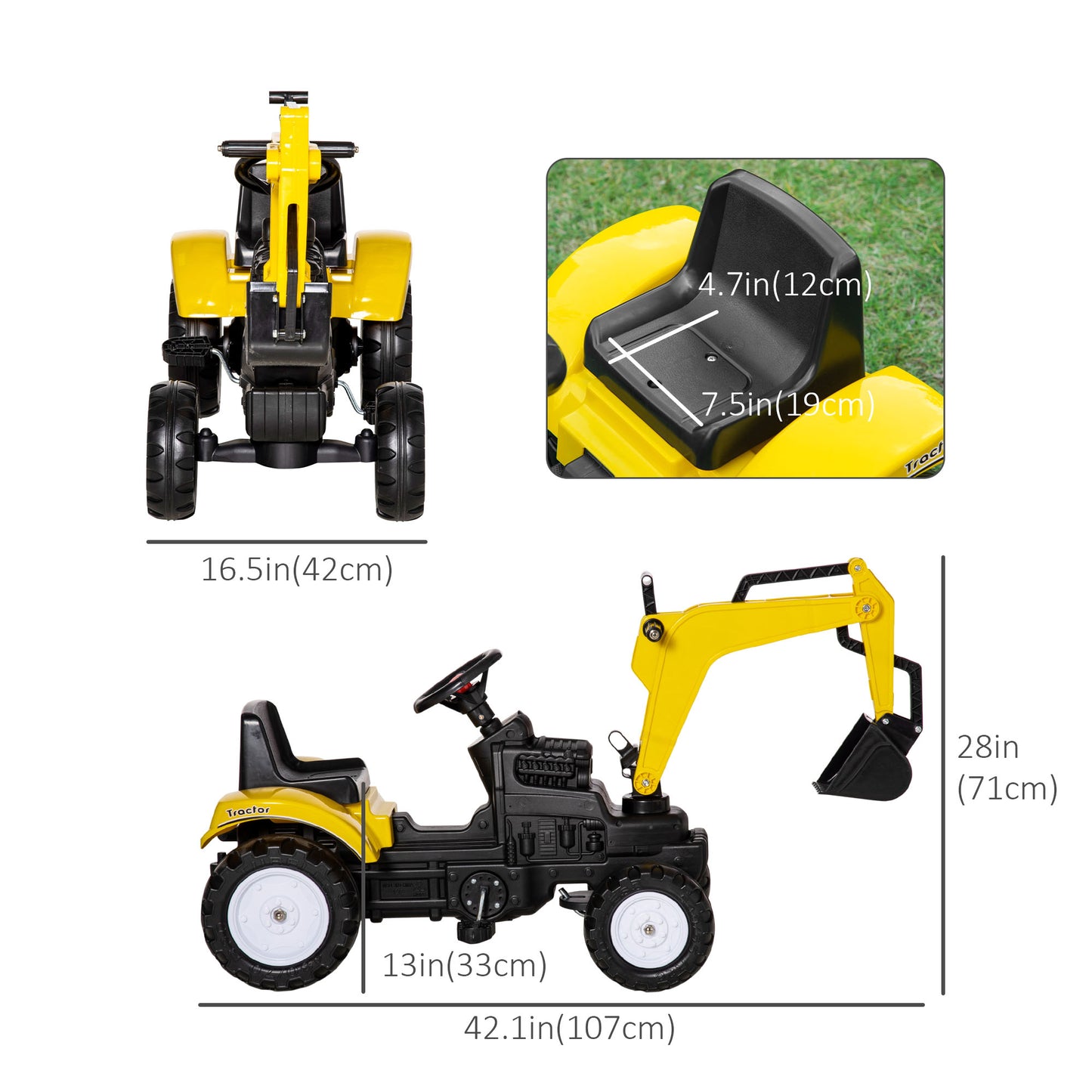 Pedal Tractor for 3 Year Olds, Yellow