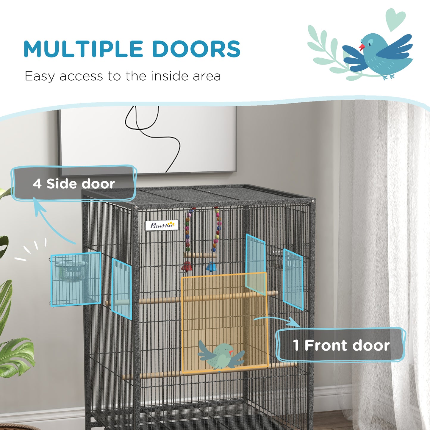 Cage à oiseaux pour perroquets, inséparables, perruches et pinsons, gris