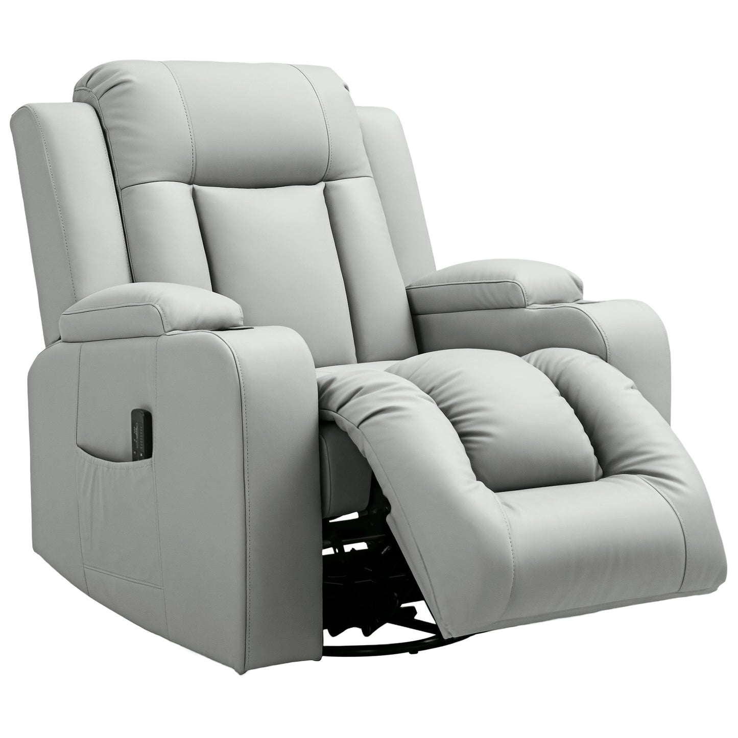 Fauteuil inclinable avec 8 vibrations, fauteuil inclinable rembourré en cuir PU avec assise large, porte-gobelets, bascule, gris clair