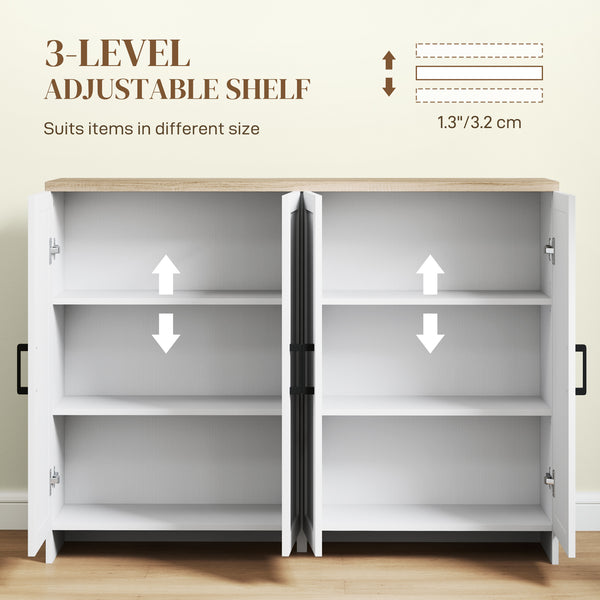 Buffet moderne avec 4 portes et étagères réglables, pour salle à manger, blanc