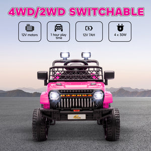 Voiture 12 V 4 roues motrices avec télécommande, rose