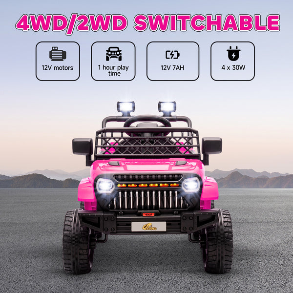 Voiture 12 V 4 roues motrices avec télécommande, rose