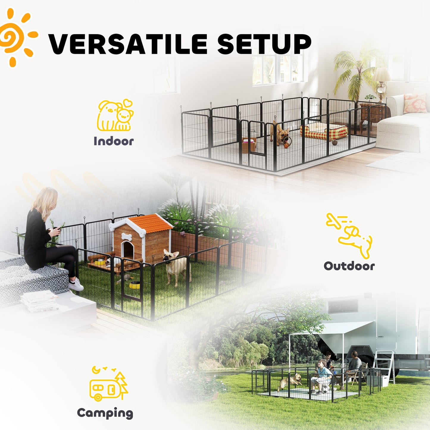 Dog Playpen, 16 Panels with Straps, Portable & DIY, for Small Dogs, for Yard, RV, Garden, 24" Height