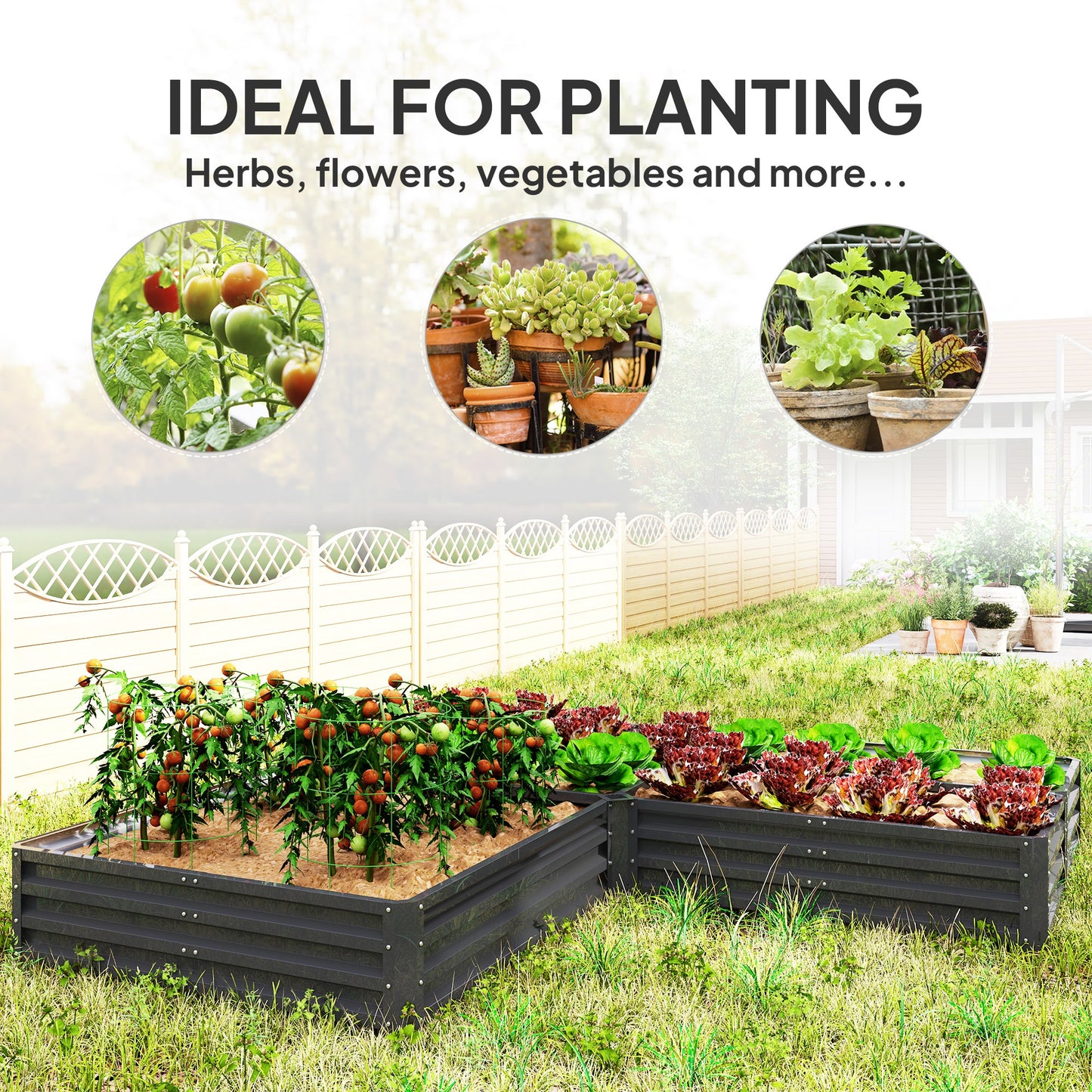 Outsunny Steel Raised Garden Bed, Set of 5 Large Box Planters for Outdoor Plants Vegetables Flowers Herbs, 8x8x1ft, Dark Gray |