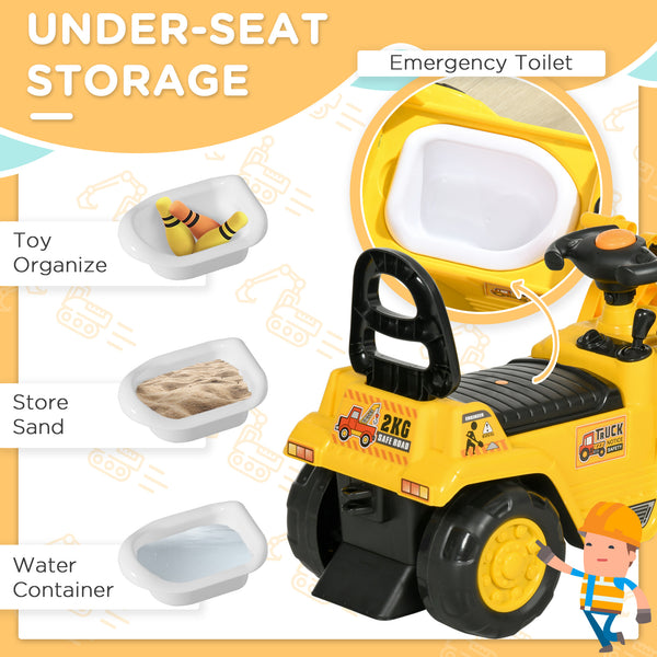 Forklift bulldozer with horn, steering wheel, storage, yellow