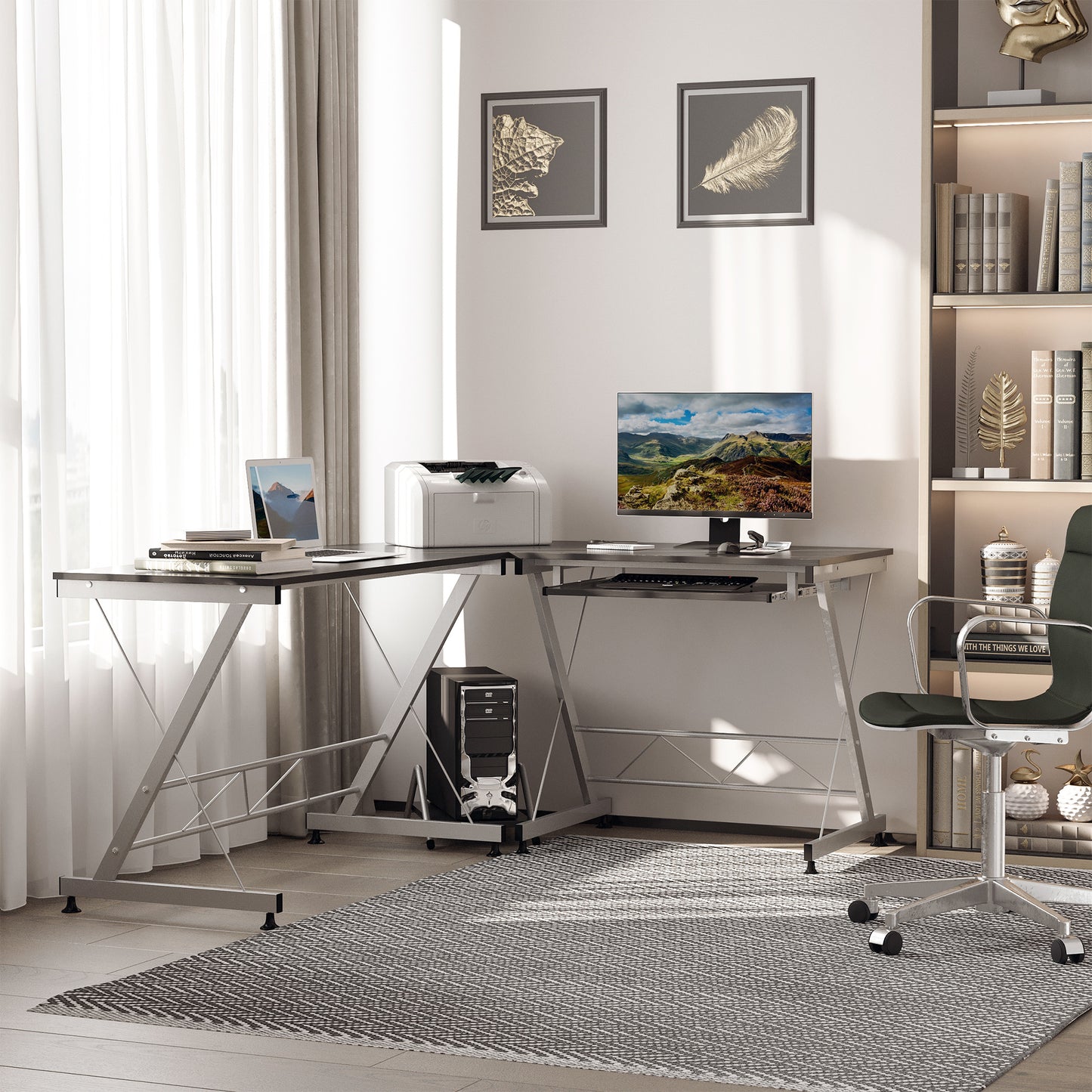 L-shaped computer desk, home office furniture