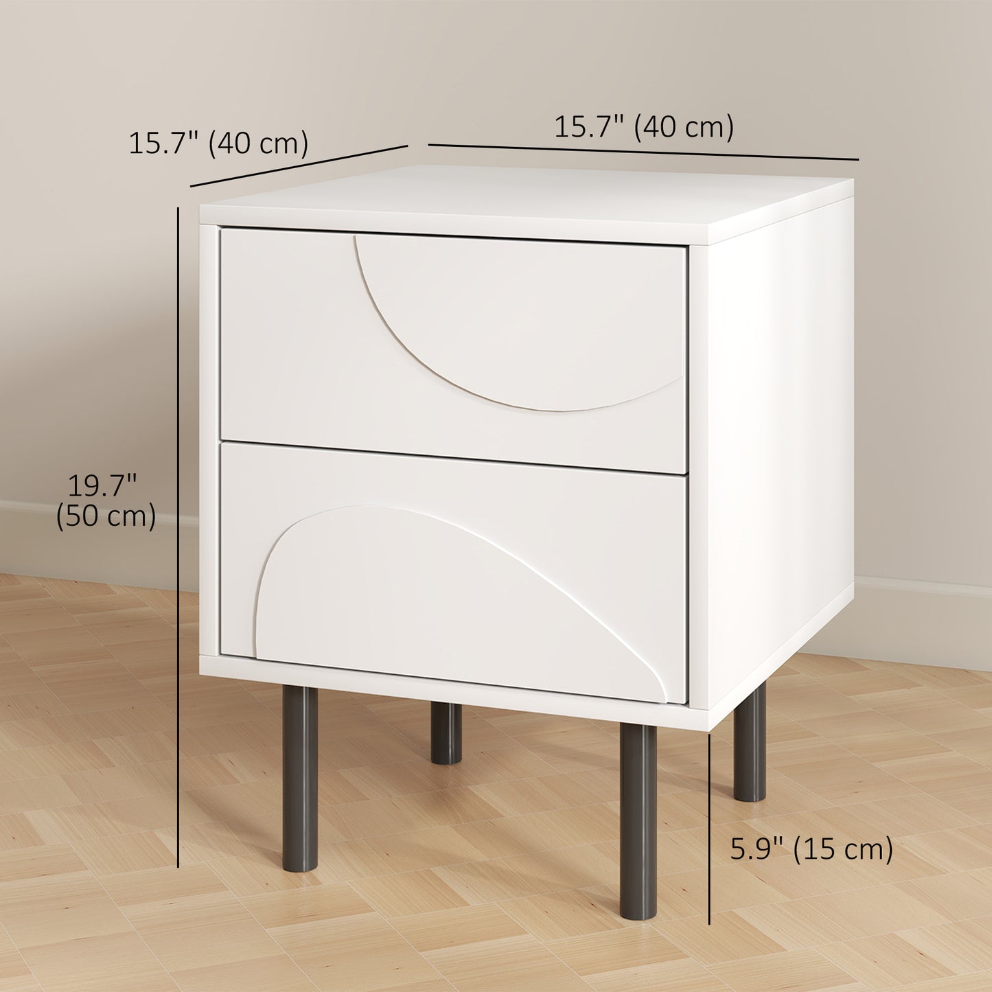 Ensemble de 2 tables de chevet moderne avec tiroirs à ouverture par pression et pieds en acier, blanc