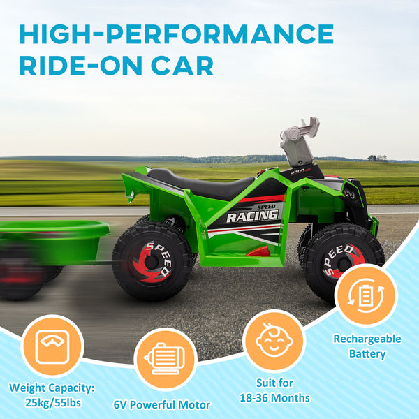 6V ATV with rear trailer, green