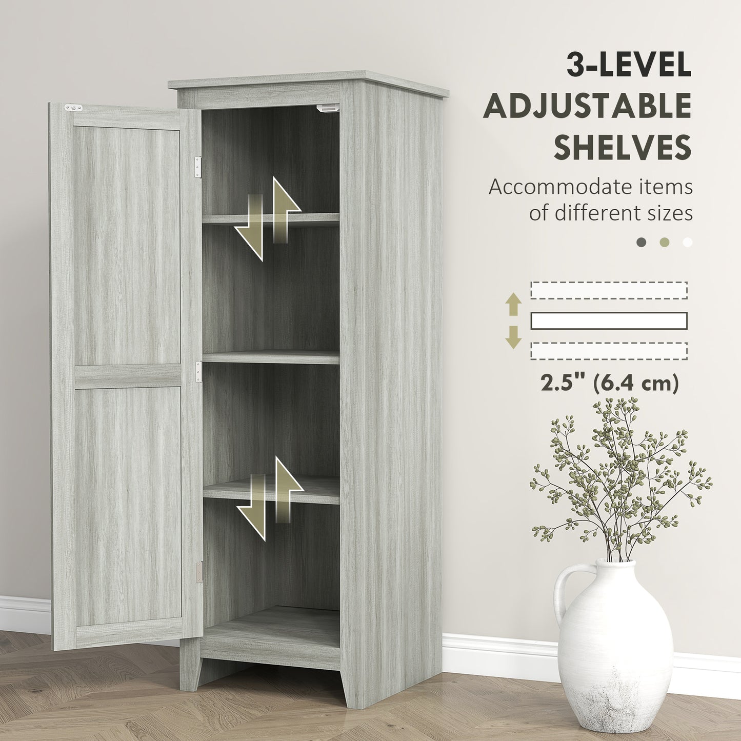 HOMCOM 48" Storage Cabinet with Barn Door, Adjustable Shelves, Gray Wood Grain