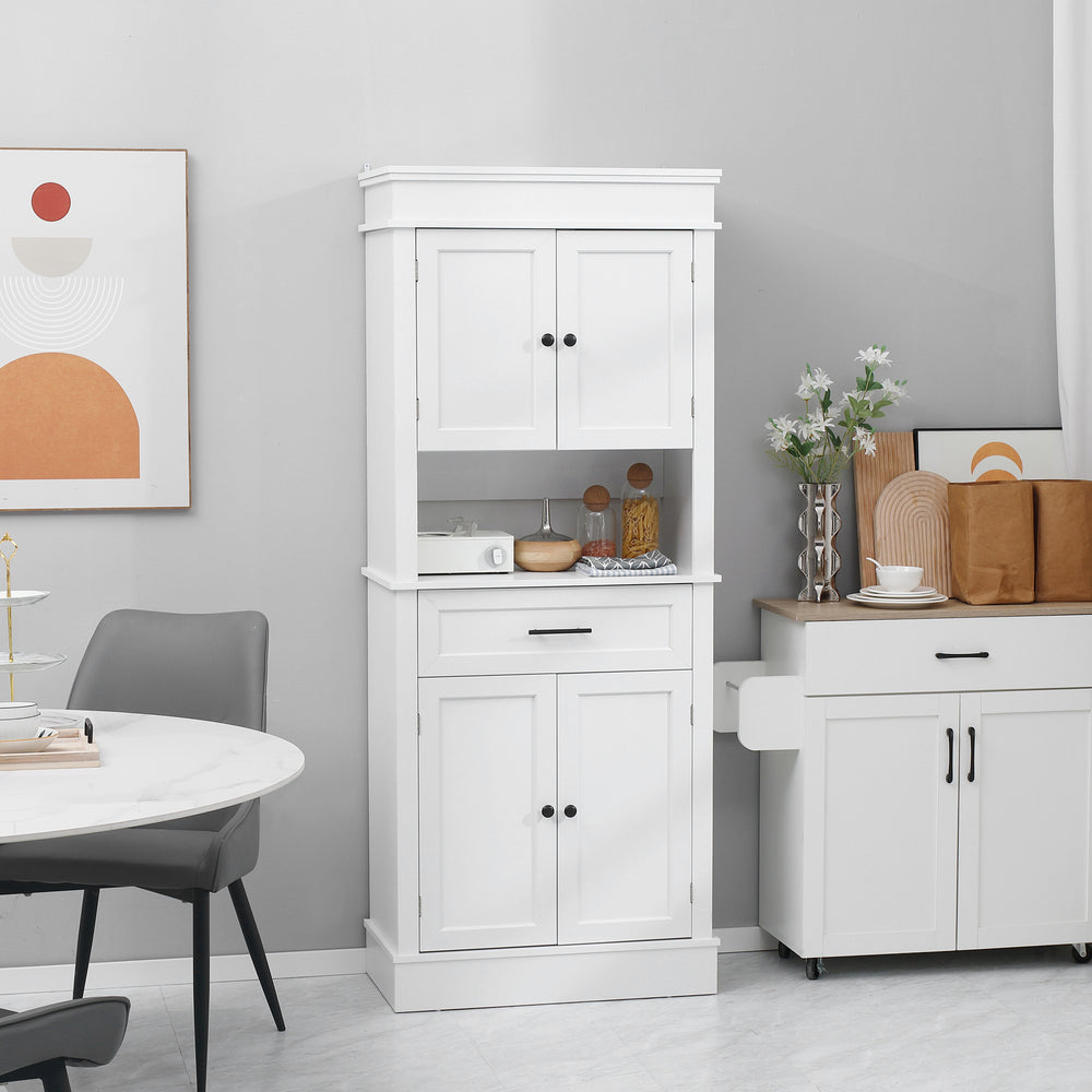 Modern kitchen cabinet with doors, open and adjustable shelves, white
