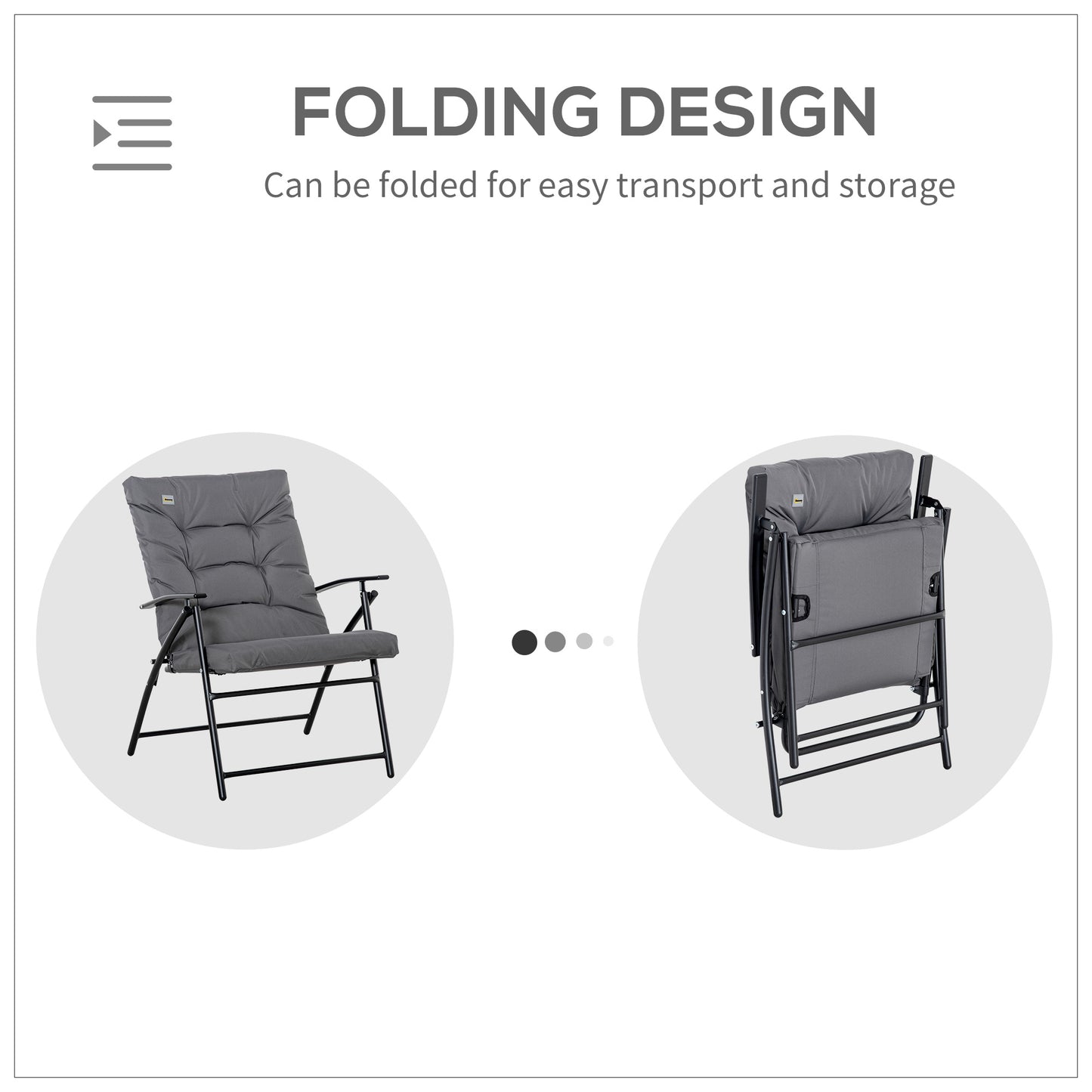 Chaise pliable inclinable en tissu avec accoudoirs, structure en métal, gris