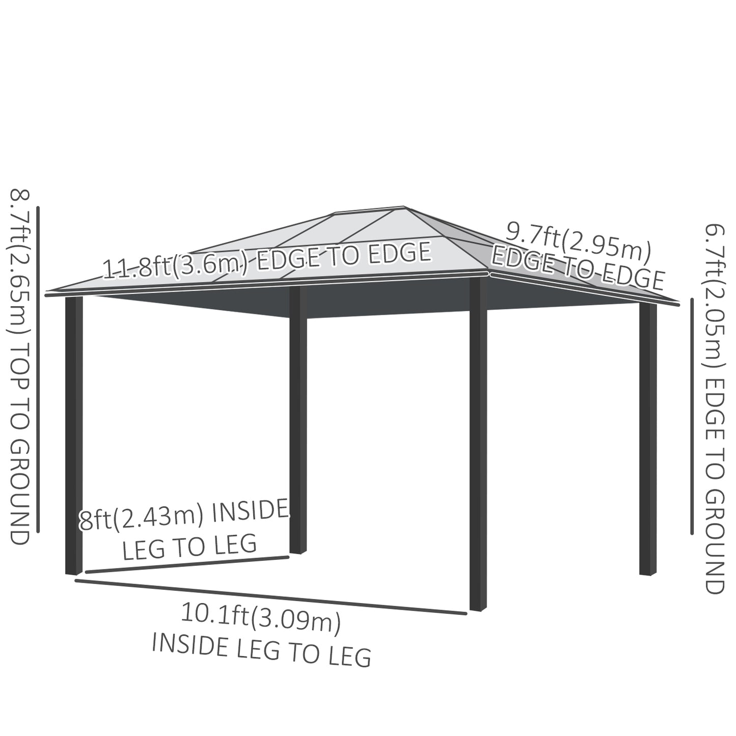 10' x 12' Gazebo Hardtop Waterproof, Sunshade with Sidewalls and Mosquito Netting