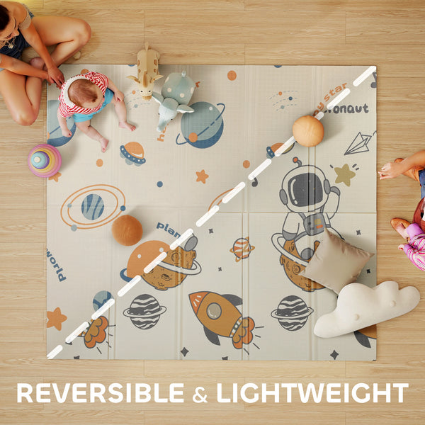 Tapis de jeu réversible et imperméable, pliable, motif astronaute et planète