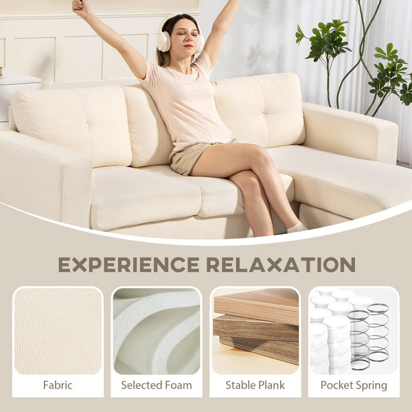 Canapé sectionnel avec méridienne convertible, blanc crème
