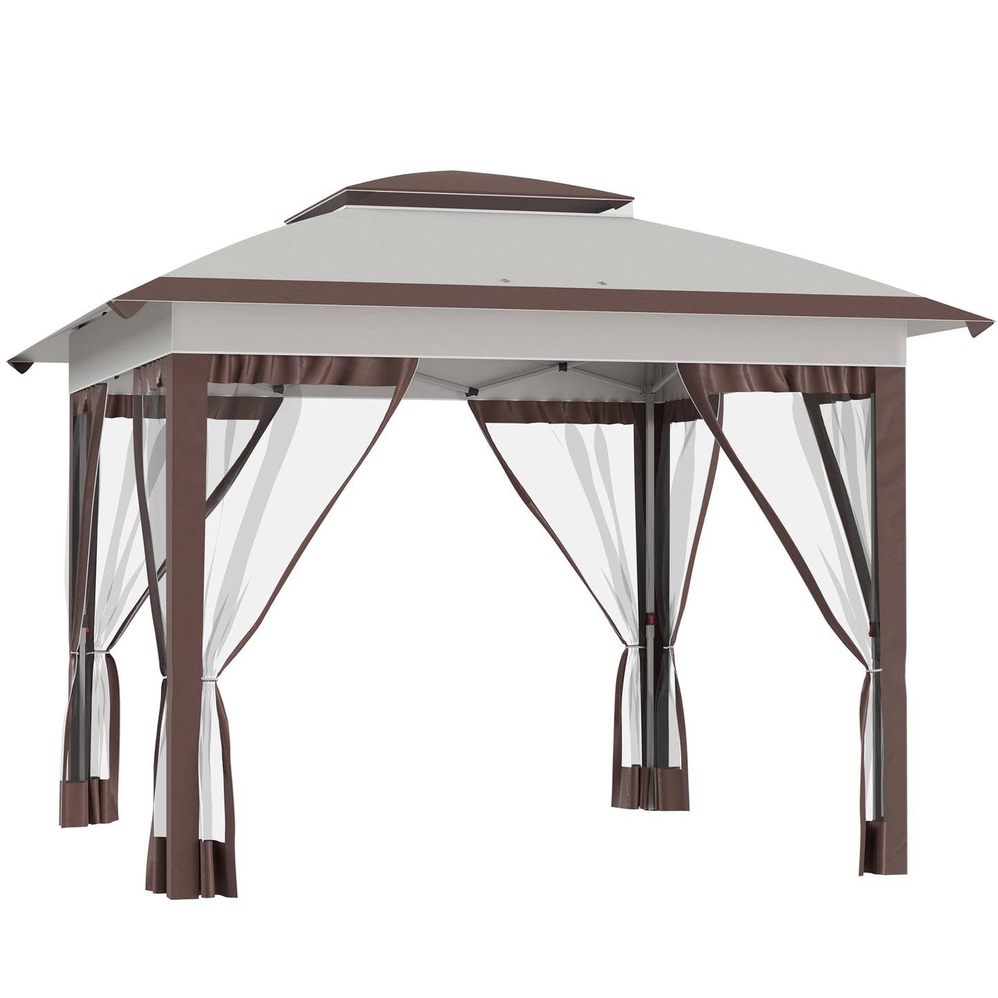 Gazebo 12' x 12' Pop Up pliante instantanée avec parois latérales en maille, hauteur réglable sur 3 niveaux et sac de rangement, beige