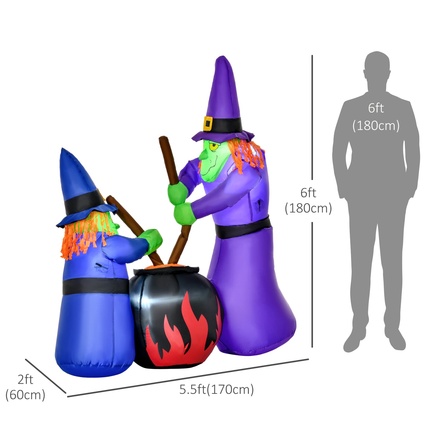 Gonflable Halloween deux vieilles sorcières et potions magiques décoration avec LED