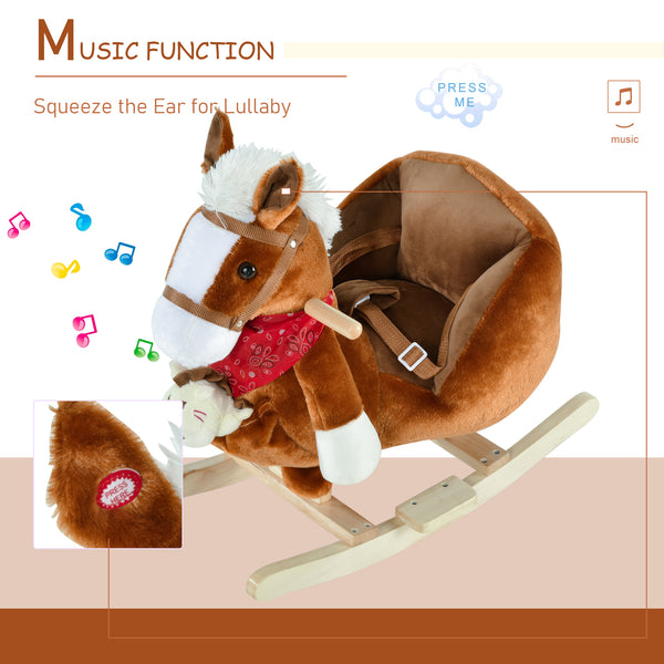 Cheval à bascule avec poignées et marionnette à main, marron