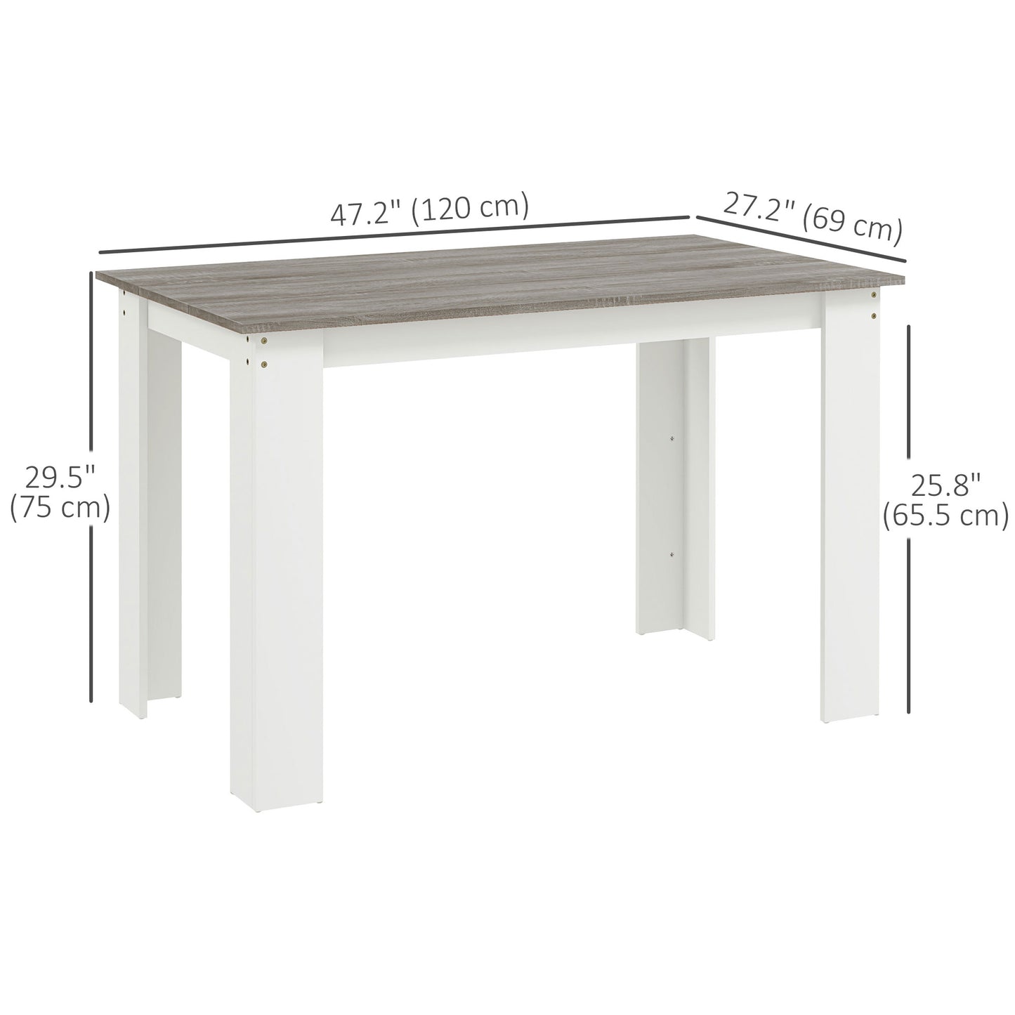 Table de cuisine pour 4 à 6 personnes, table à manger avec plateau plaqué, gris