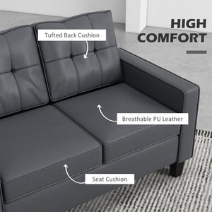 Causeuse en cuir synthétique rembourré avec accoudoirs, gris