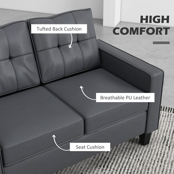 Causeuse en cuir synthétique rembourré avec accoudoirs, gris