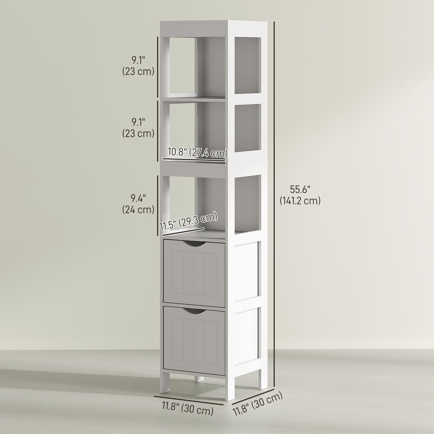 Meuble de rangement étroit pour salle de bain, blanc
