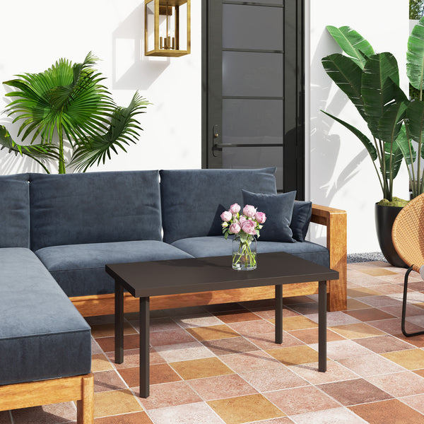 Table d'appoint d'extérieur en métal rectangulaire avec plateau en similibois pour jardin extérieur, marron