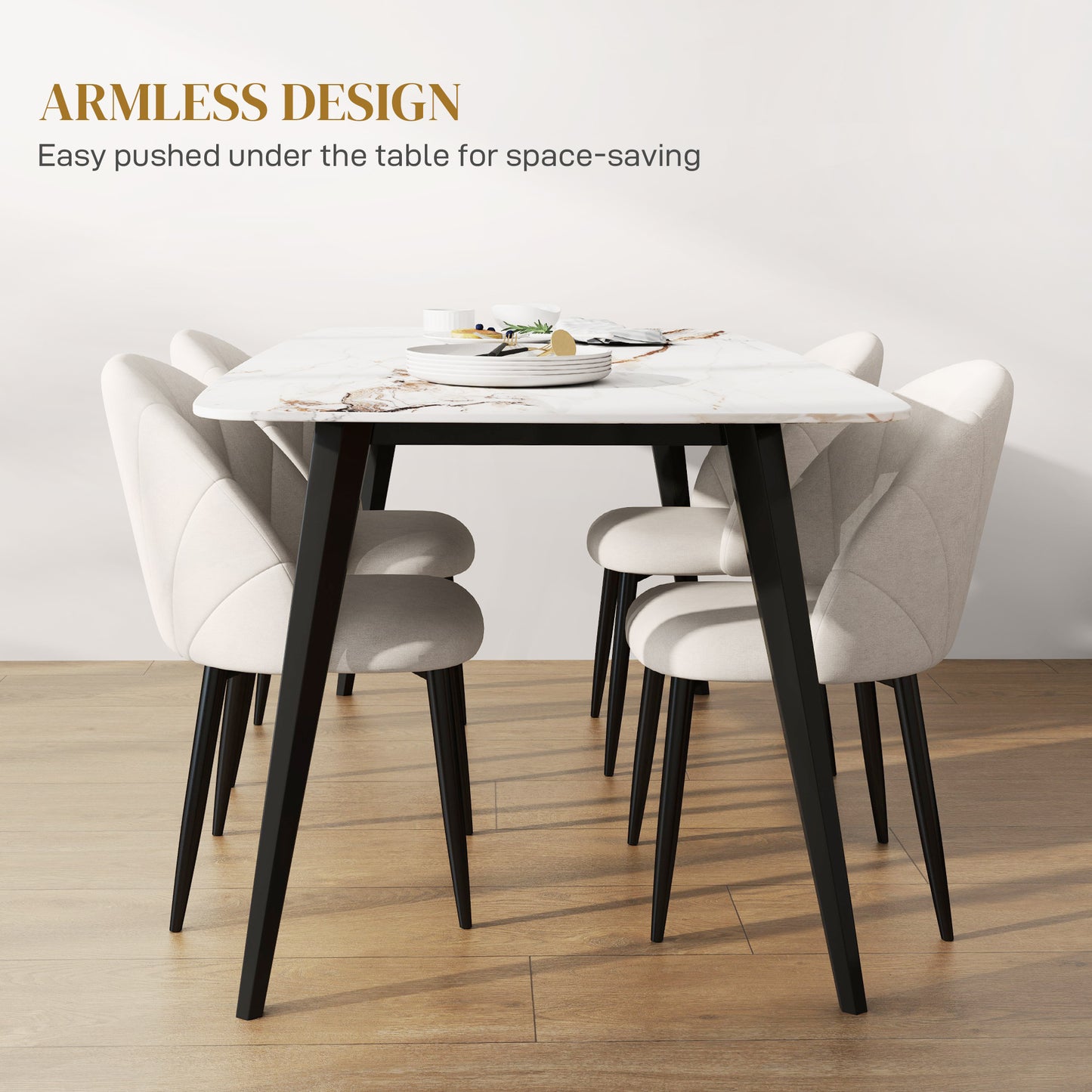 Lot de 4 chaises de salle à manger modernes avec pieds en métal, blanc crème