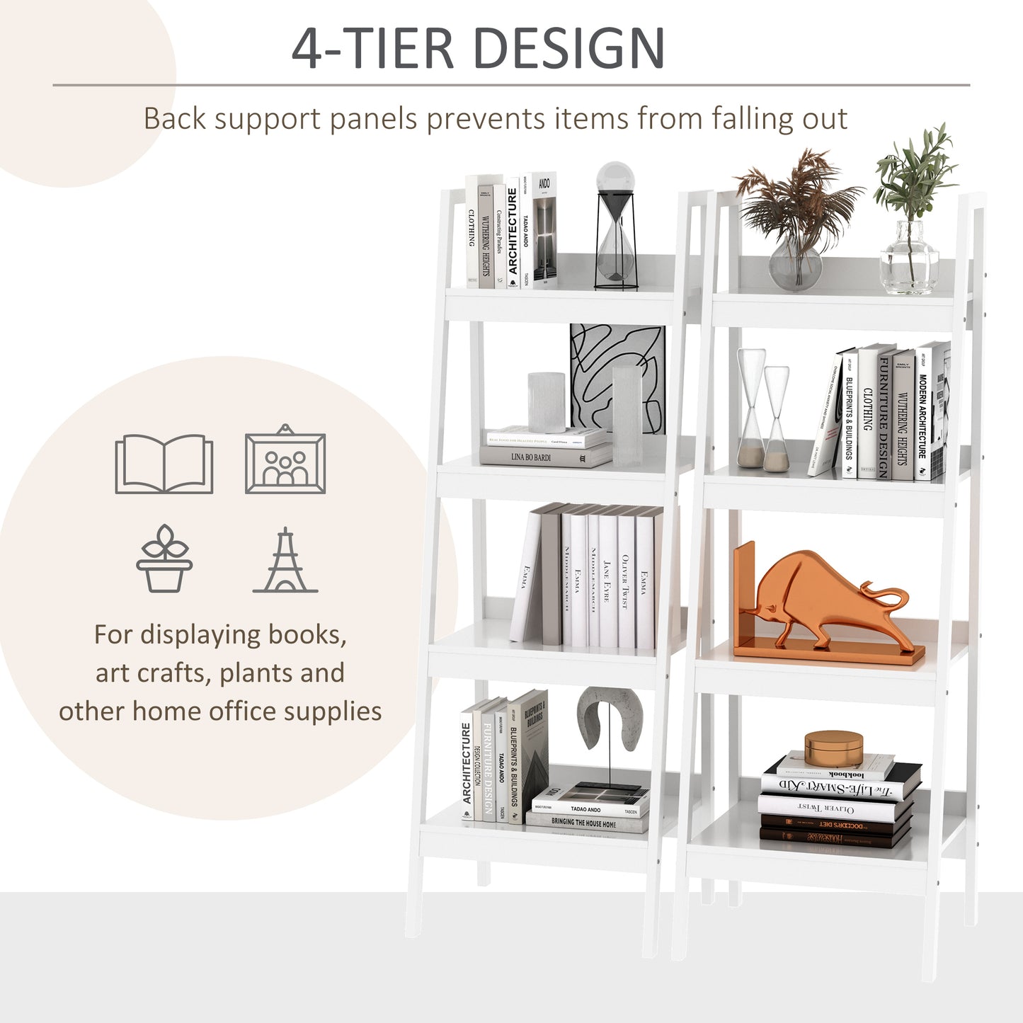 Set of 2 4-Tier Ladder Shelves, White