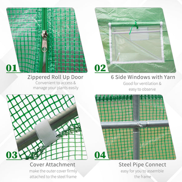 Tunnel greenhouse with roll-up doors and windows for growing outdoor plants
