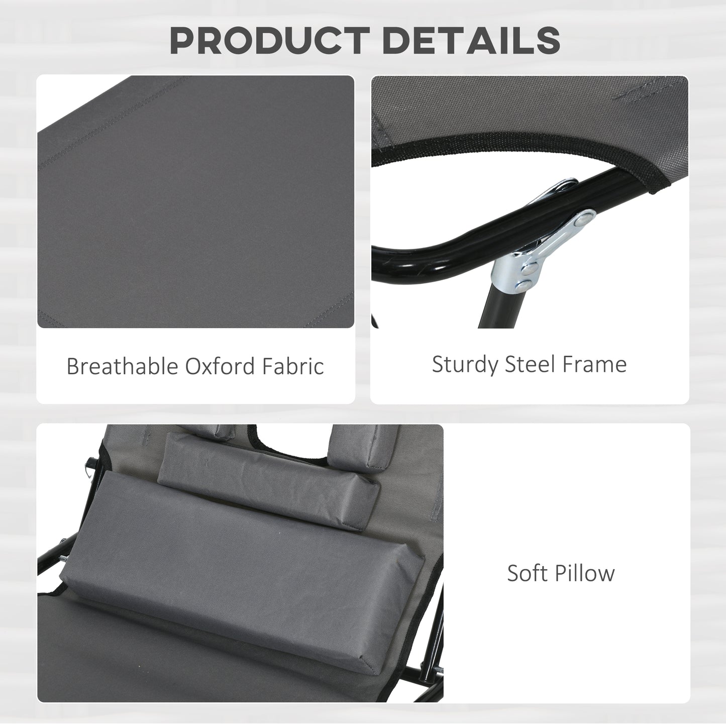 Lot de 2 chaises longues d'extérieur réglables avec trou pour le visage, siège inclinable pour bronzage, gris