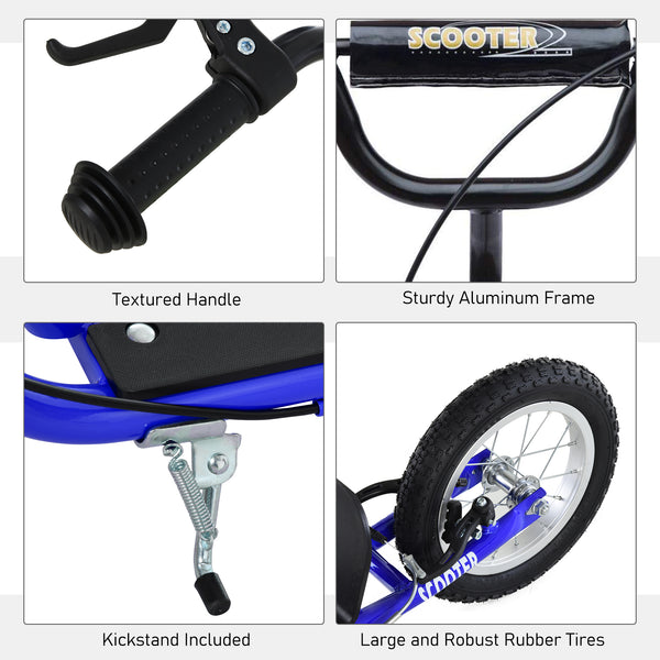 Trottinette avec guidon réglable, double frein, roues gonflables, bleue foncé