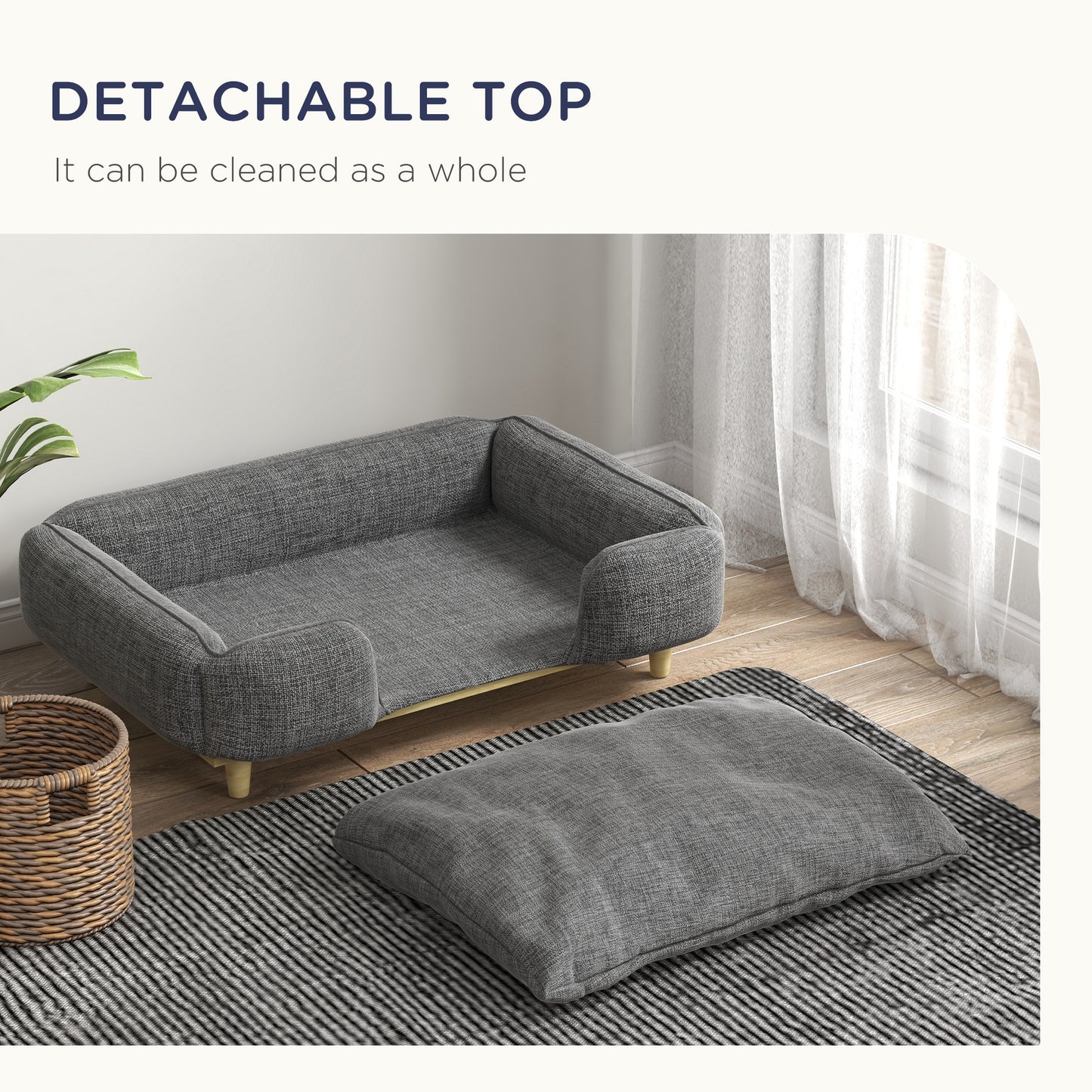 Canapé surélevé lavable pour grands chiens avec coussinets antidérapants, gris foncé