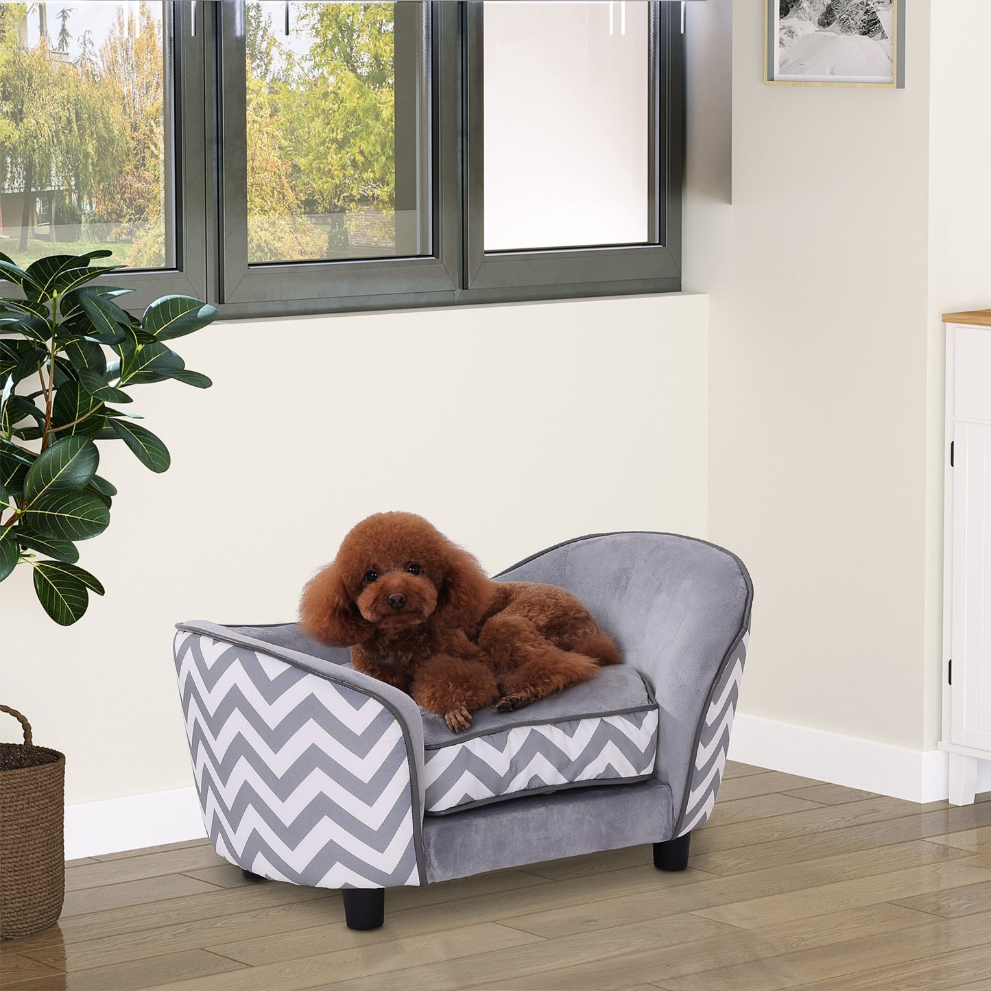 Canapé surélevé pour chien avec rangement, housse de coussin amovible, gris