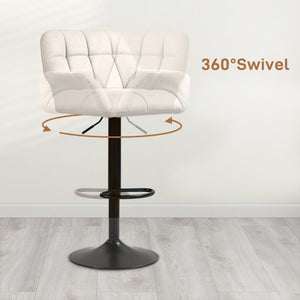 Set of 2 Adjustable Swivel Upholstered Linen Bar Stools with Footrest and Armrests, Grey