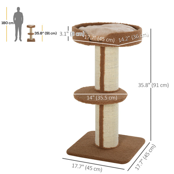 Cat tree with sisal mat, scratching post, basket, cushion and perch, brown