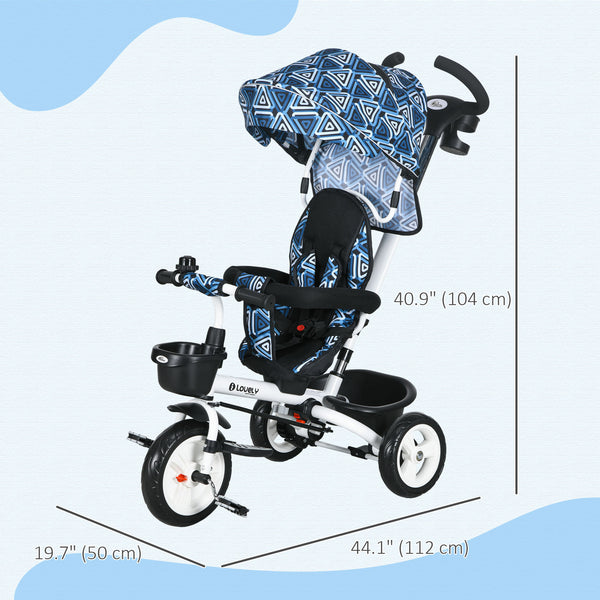 Tricycle 6 en 1 pour tout-petits avec poignée parentale et porte-gobelet, bleu clair