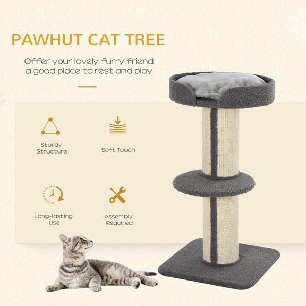 Arbre à chat avec tapis en sisal, griffoir, panier, coussin et perchoir, gris