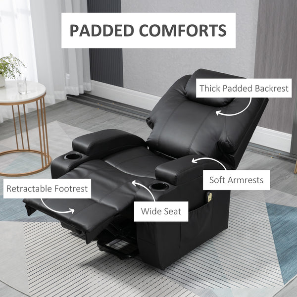 Fauteuil releveur électrique en cuir PU avec repose-pieds, noir